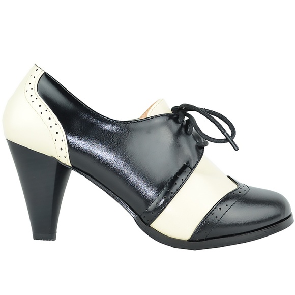 Chase + Chloe Shoes - Chase & Chloe VINTAGE BLACK/WHITE HEELED OXFORD